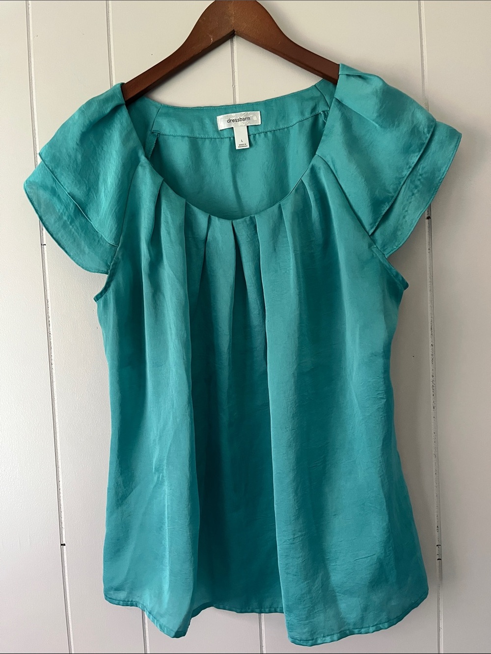 dressbarn Teal Pleated Cap Sleeve Blouse